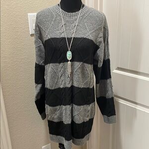 Gray and Black Striped Women's Sweater dress